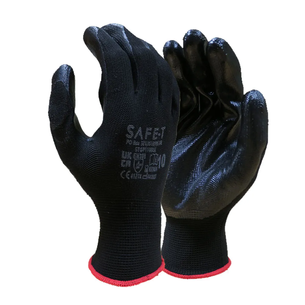 13 Gauge Smooth Nitrile Palm Coated Gloves - Case of 120 Pairs — Black